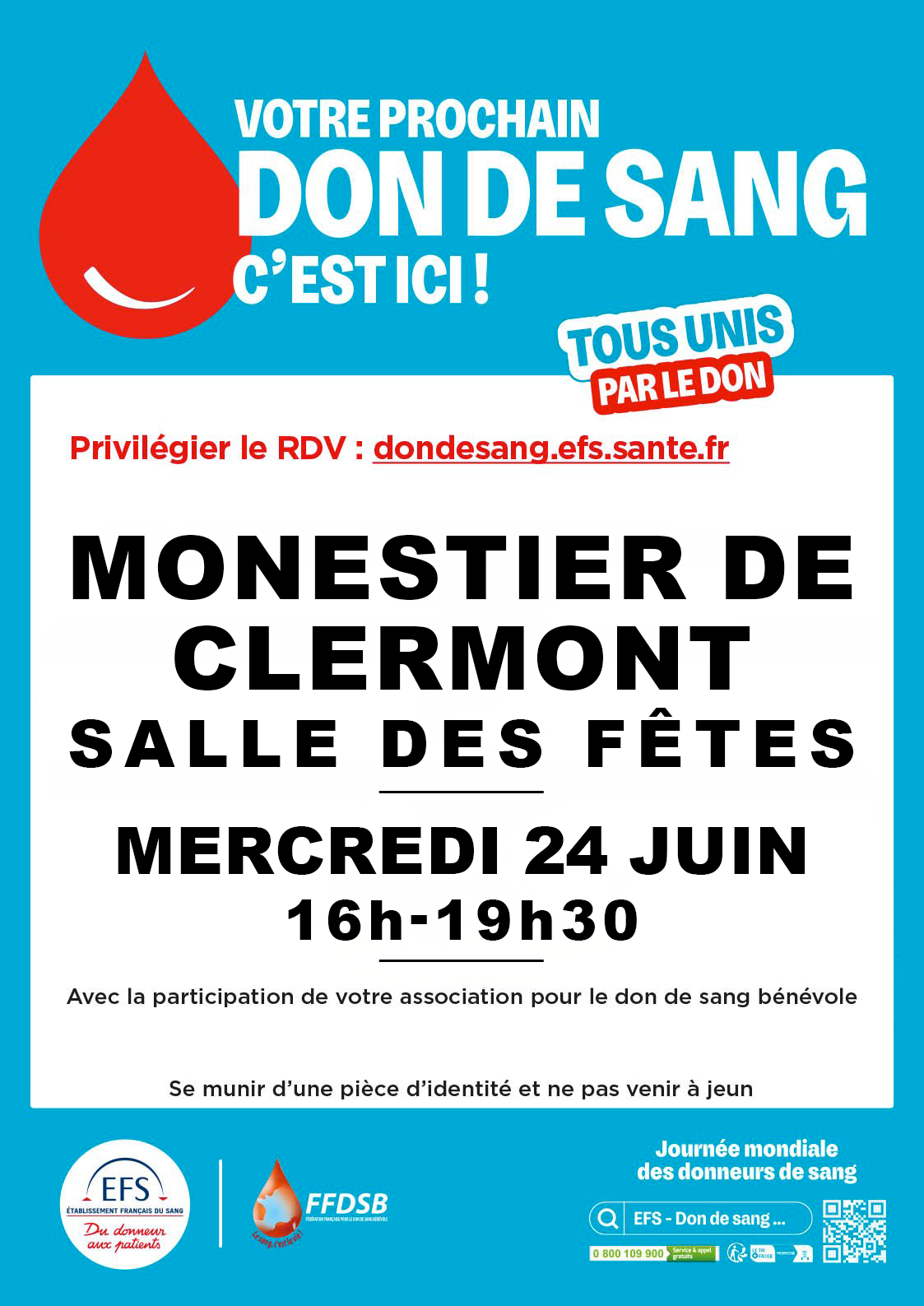 COLLECTE DE SANG MERCREDI 24 JUIN
