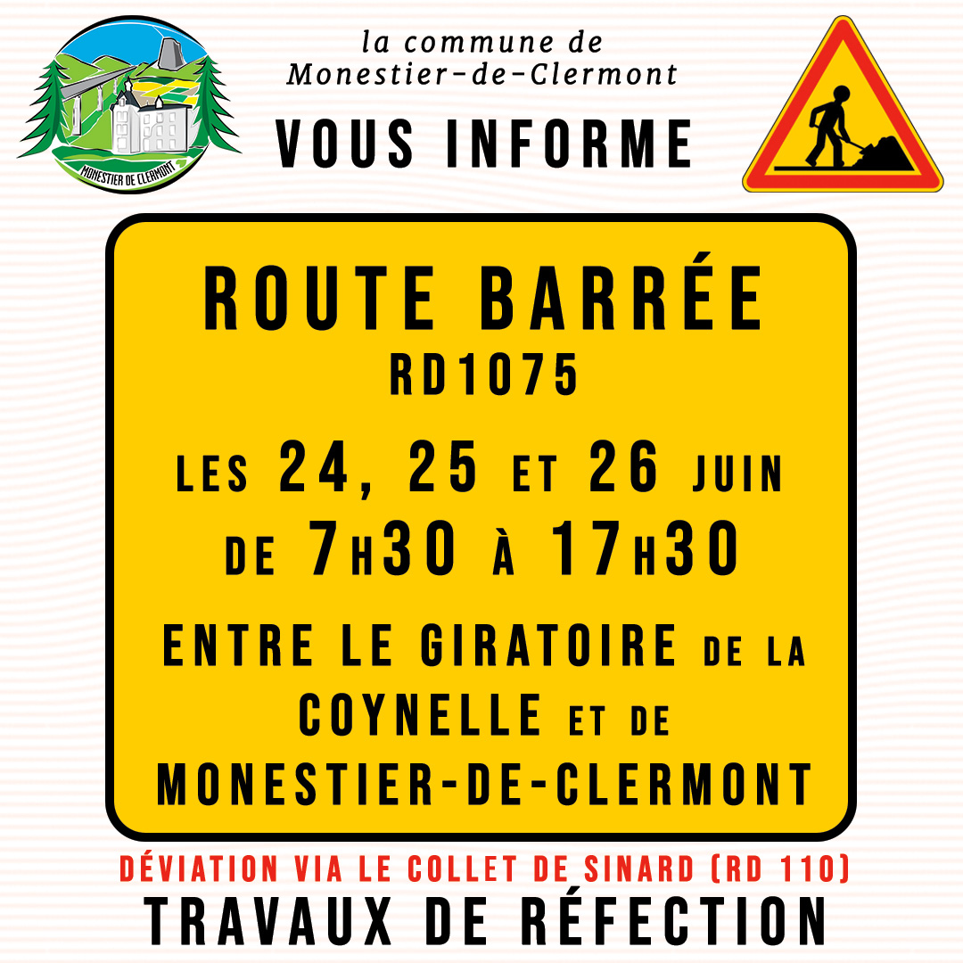 INFO TRAVAUX – RD 1075 - ROUTE BARRÉE
