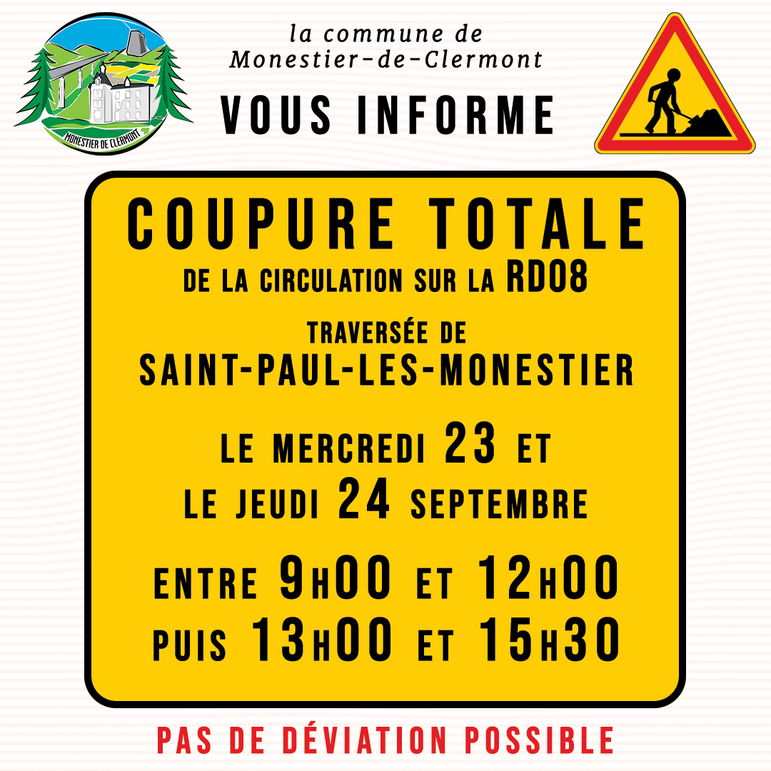 INFO TRAVAUX - RD8 - COUPURE TOTALE DE LA CIRCULATION